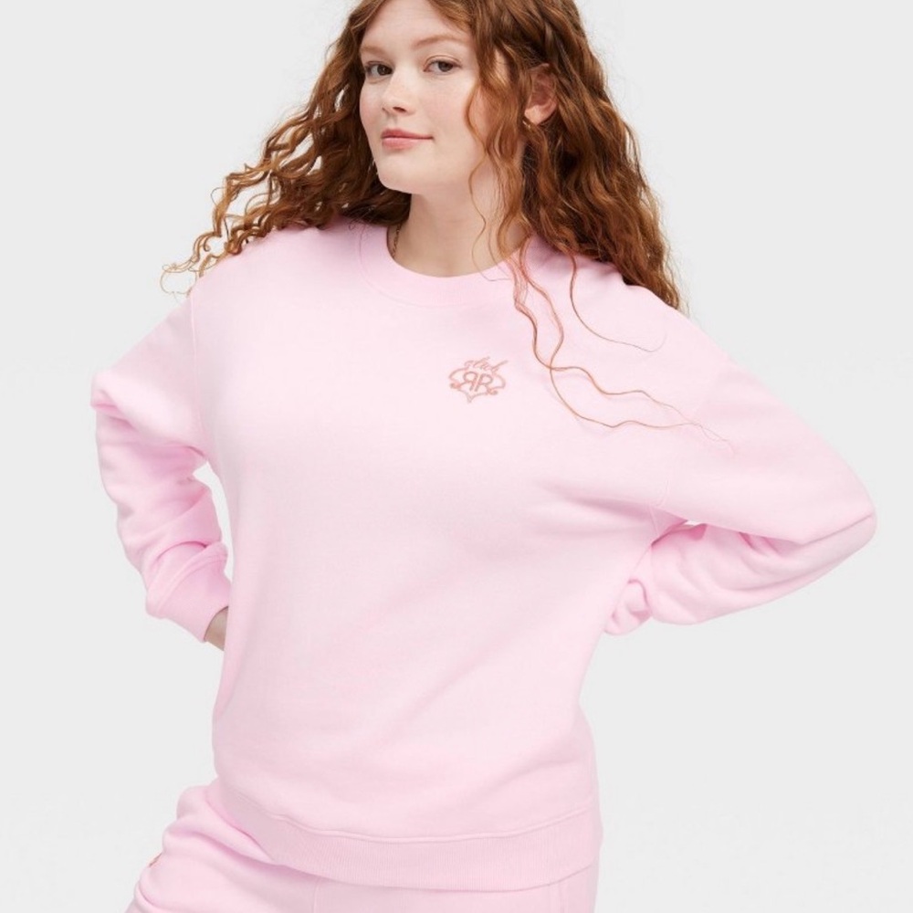 Embroidered Pink Crewneck Sweatshirt